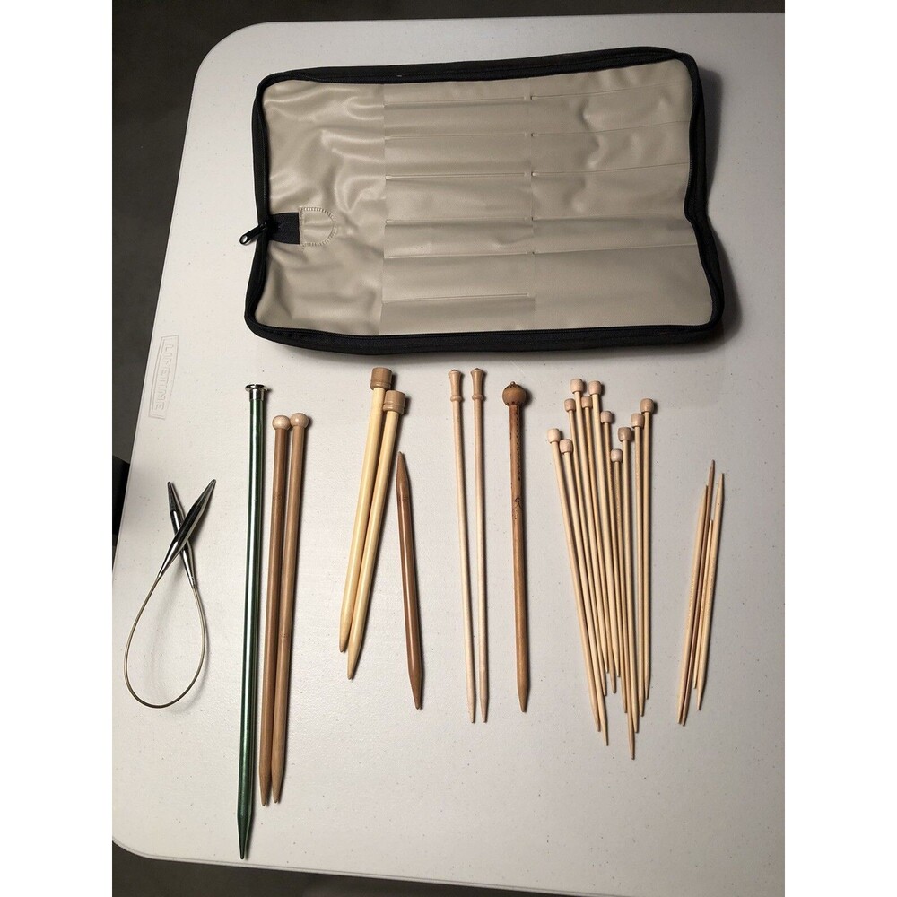 25 Piece Knitting Needle Kit Various Brands/Sizes Bamboo W/ Zipper Case